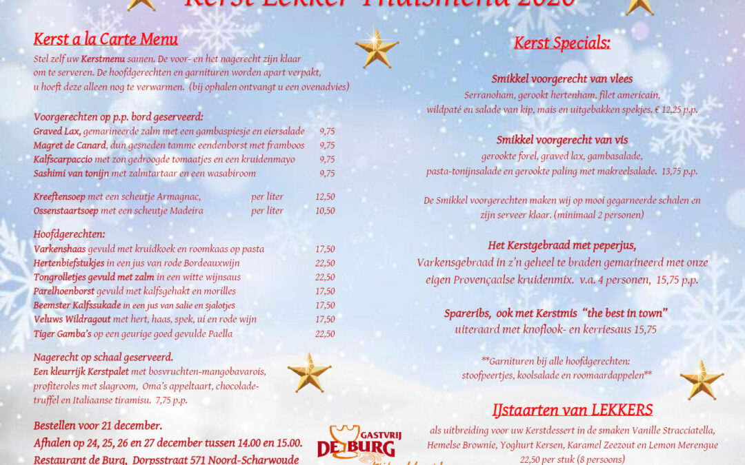 Denk “Out Of The Kerstbox” en Dineer A La Carte met Kerstmis!
